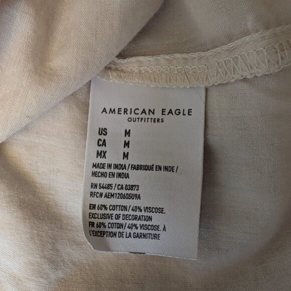 American Eagle Floral Puff Sleeve Mini Dress Medium Beige Boho - Picture 6 of 7